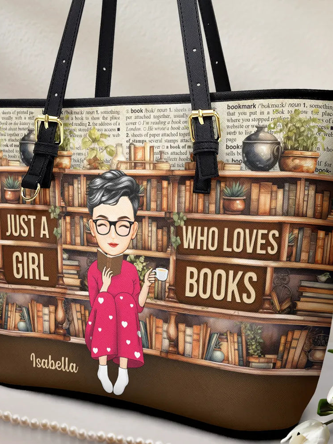 Reading Just A Girl Who Loves Books - Personalized Leather Tote Bag 2