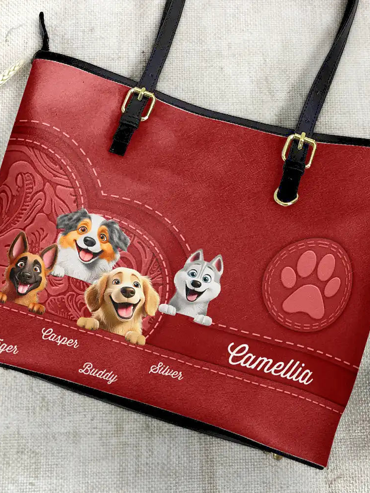 Dog Mom Cute 3D Effect Dog - Personalized Leather Tote Bag 4