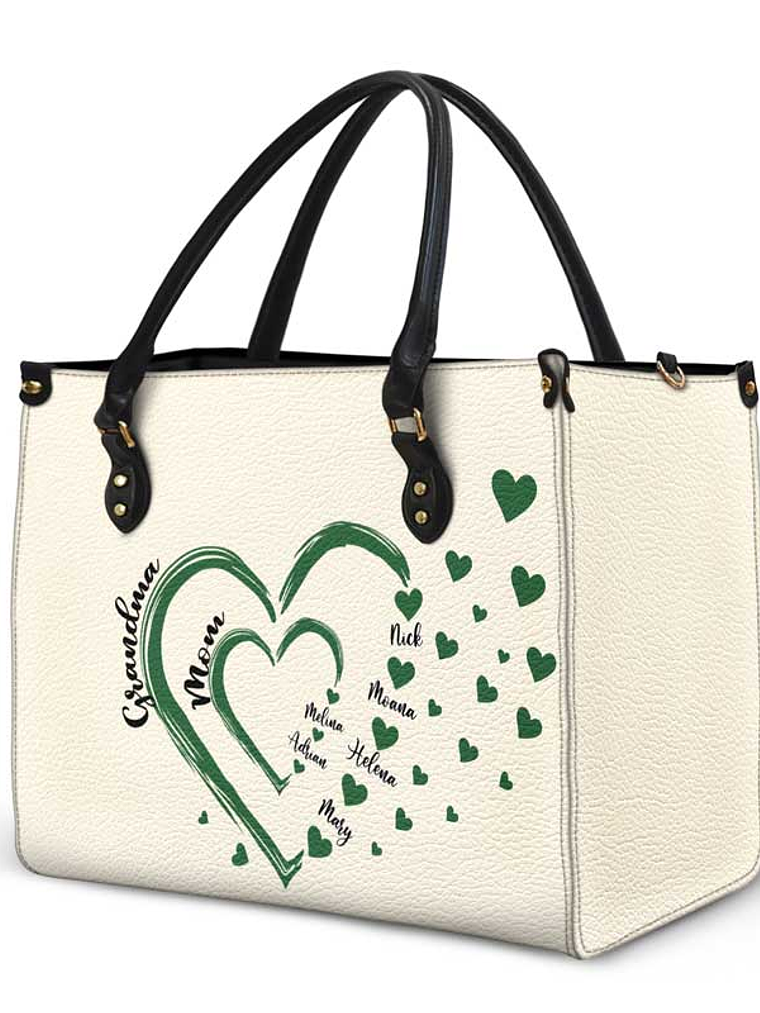 Mom's Grandma's Sweethearts - Gift For Mother, Grandmother - Personalized Leather Bag 2