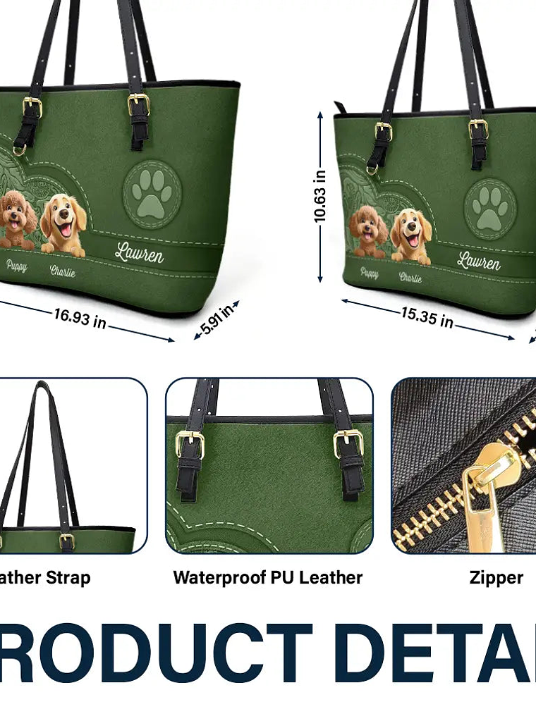 Dog Mom Cute 3D Effect Dog - Personalized Leather Tote Bag 6