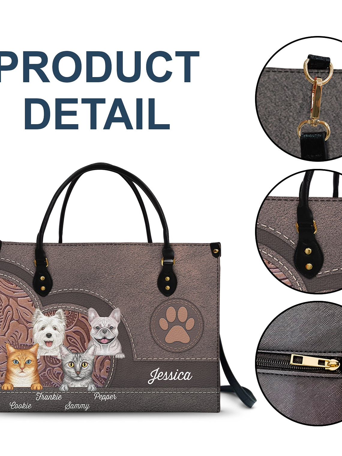 Cute Dogs And Cats Aesthetic Pattern - Birthday, Loving Gift For Pet Lovers, Dog Mom, Cat Mom - Personalized Leather Bag 7