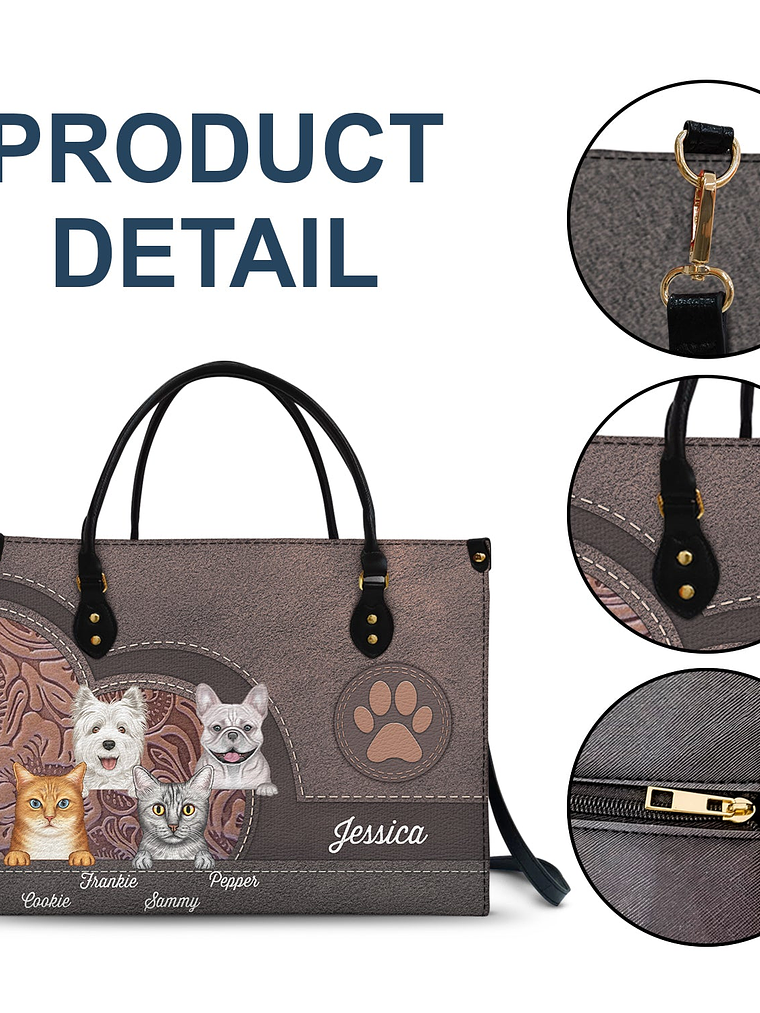 Cute Dogs And Cats Aesthetic Pattern - Birthday, Loving Gift For Pet Lovers, Dog Mom, Cat Mom - Personalized Leather Bag 7