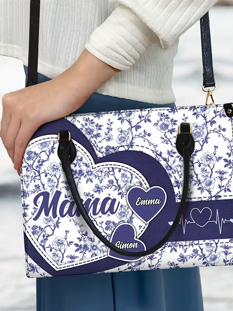 Chinoiserie Toile Grandma Mom - Personalized Leather Bag 3