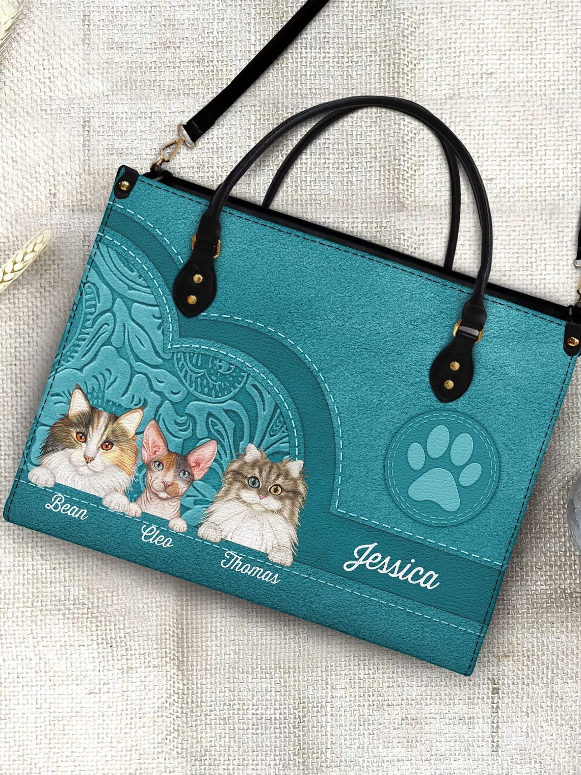 Cute Cats Aesthetic Pattern - Birthday, Loving Gift For Cat Mom, Cat Lovers - Personalized Leather Bag 4