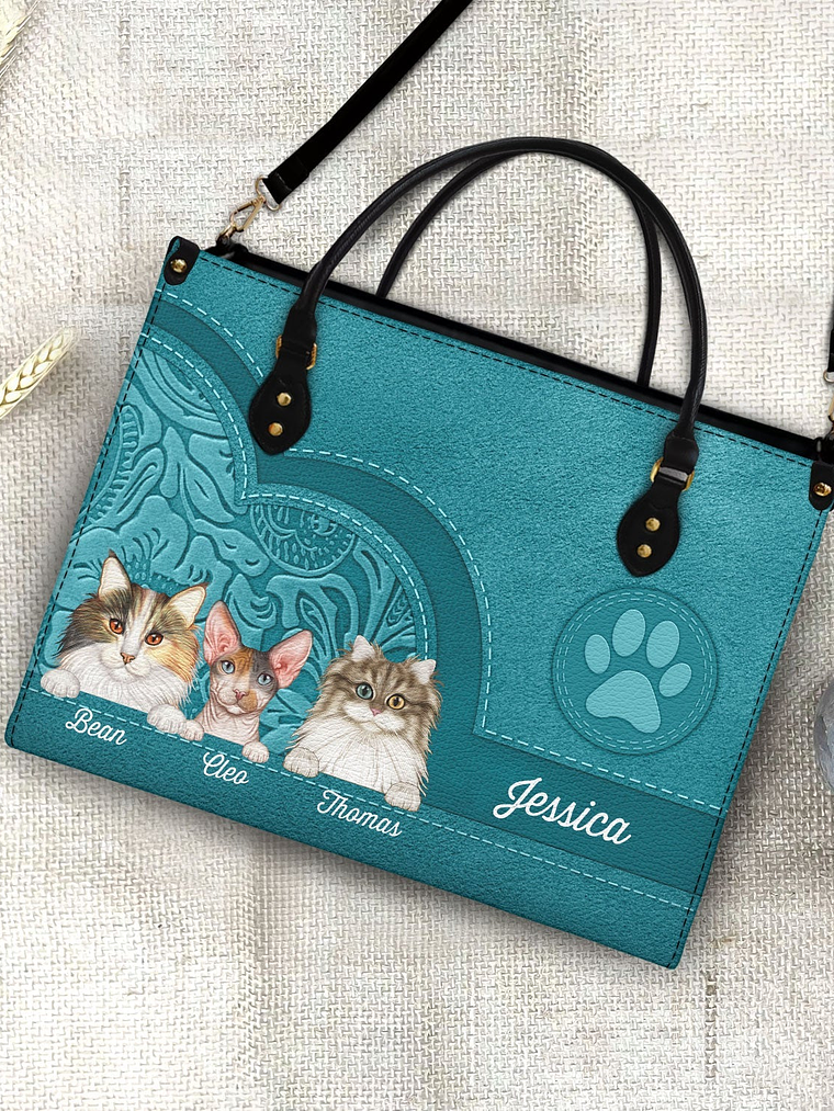 Cute Cats Aesthetic Pattern - Birthday, Loving Gift For Cat Mom, Cat Lovers - Personalized Leather Bag 4