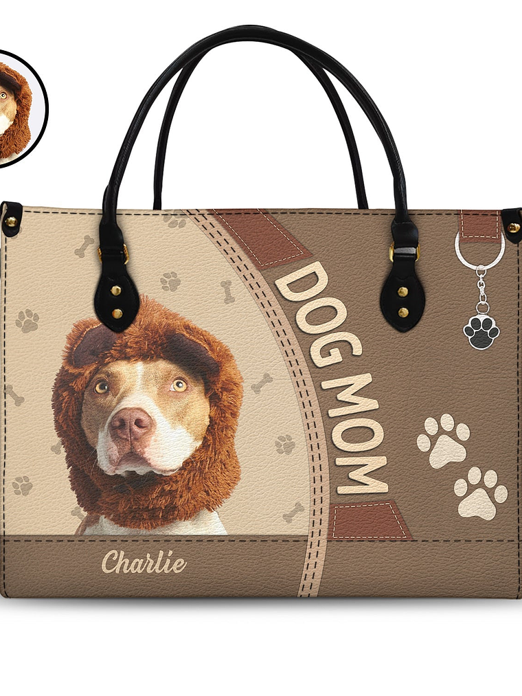 Custom Photo Dog Cat Mom - Gift For Cat Mom, Dog Mom, Pet Lovers - Personalized Leather Bag 1