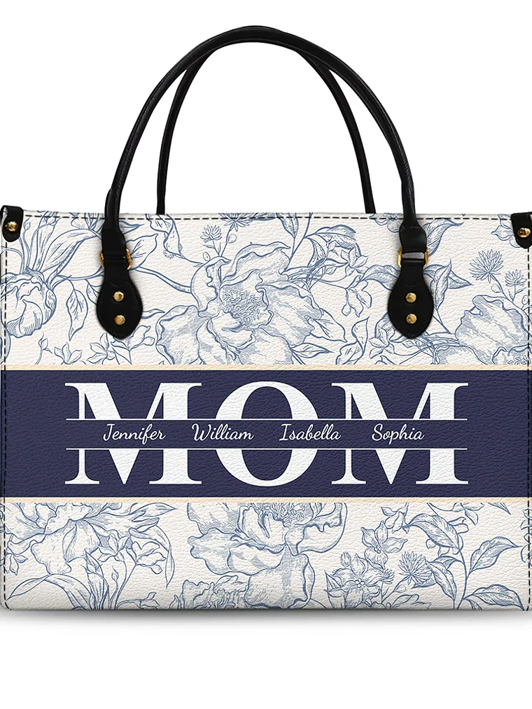 Mom Floral Design Trendy Bag - Personalized Leather Bag 1