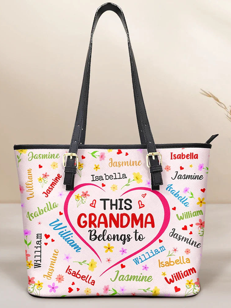 This Grandma Belongs To Blessed To Be Called Grandma - Personalized Leather Tote Bag 1