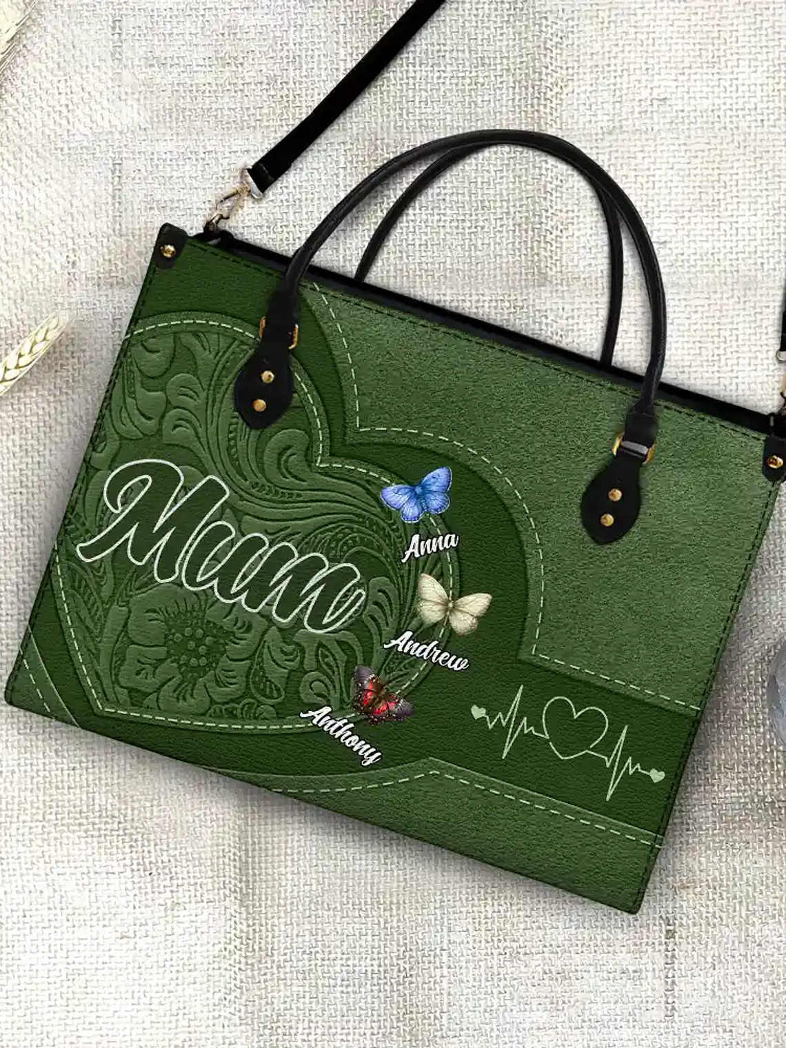 Grandma Mom Butterflies - Personalized Leather Bag 4