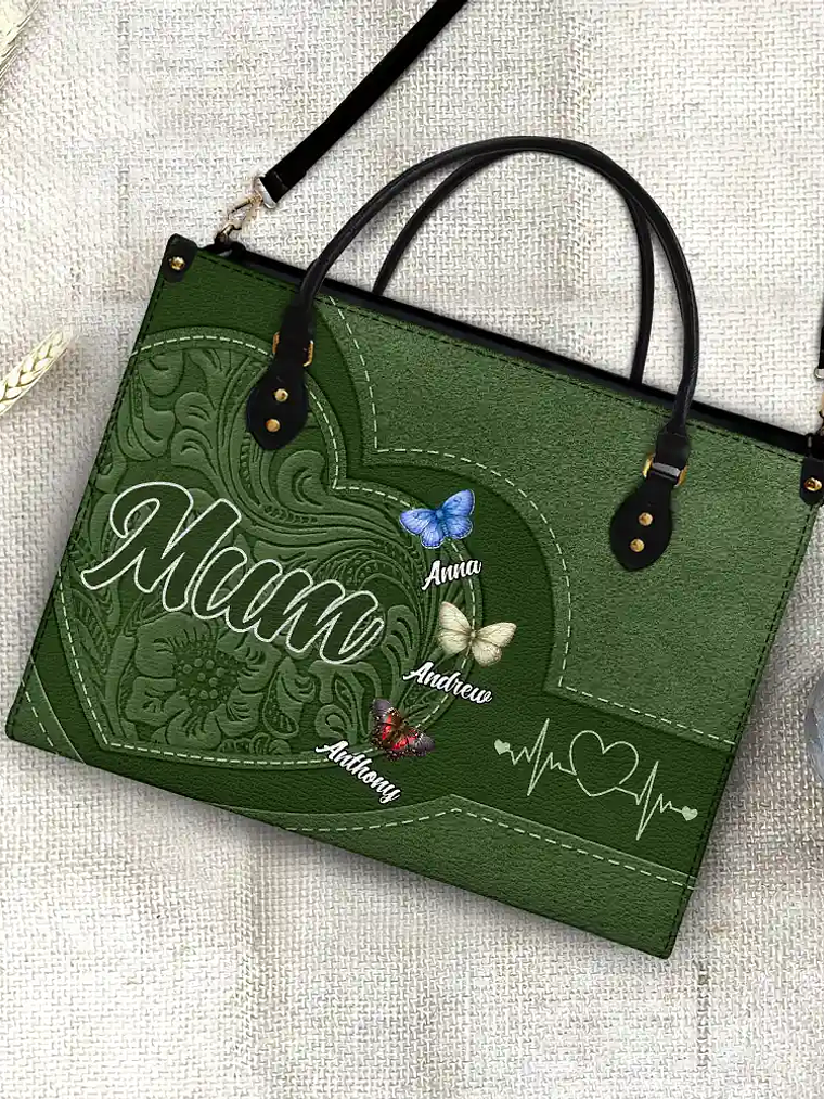 Grandma Mom Butterflies - Personalized Leather Bag 4