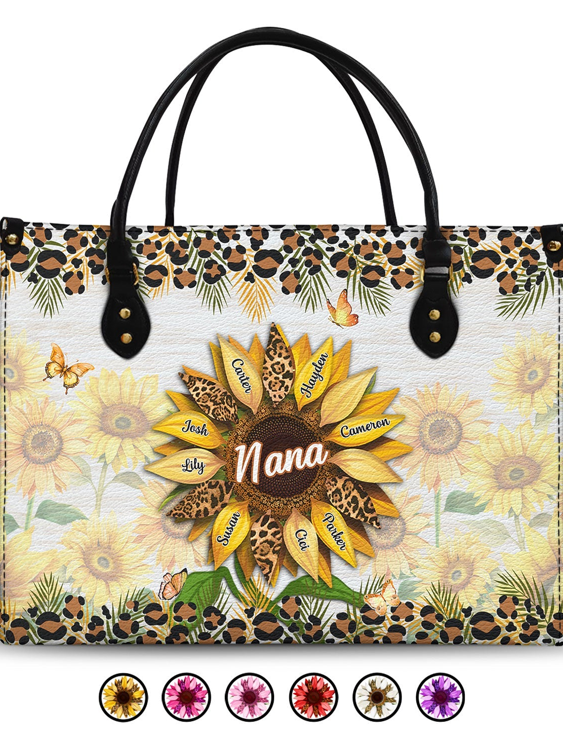 Nana, Mom, Auntie Sunflower - Birthday, Loving Gift For Mother, Grandma, Grandmother - Personalized Leather Bag 1