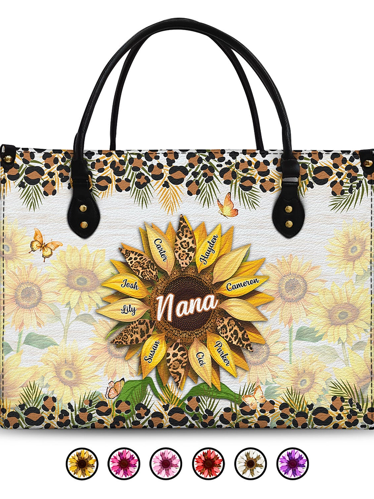 Nana, Mom, Auntie Sunflower - Birthday, Loving Gift For Mother, Grandma, Grandmother - Personalized Leather Bag 1