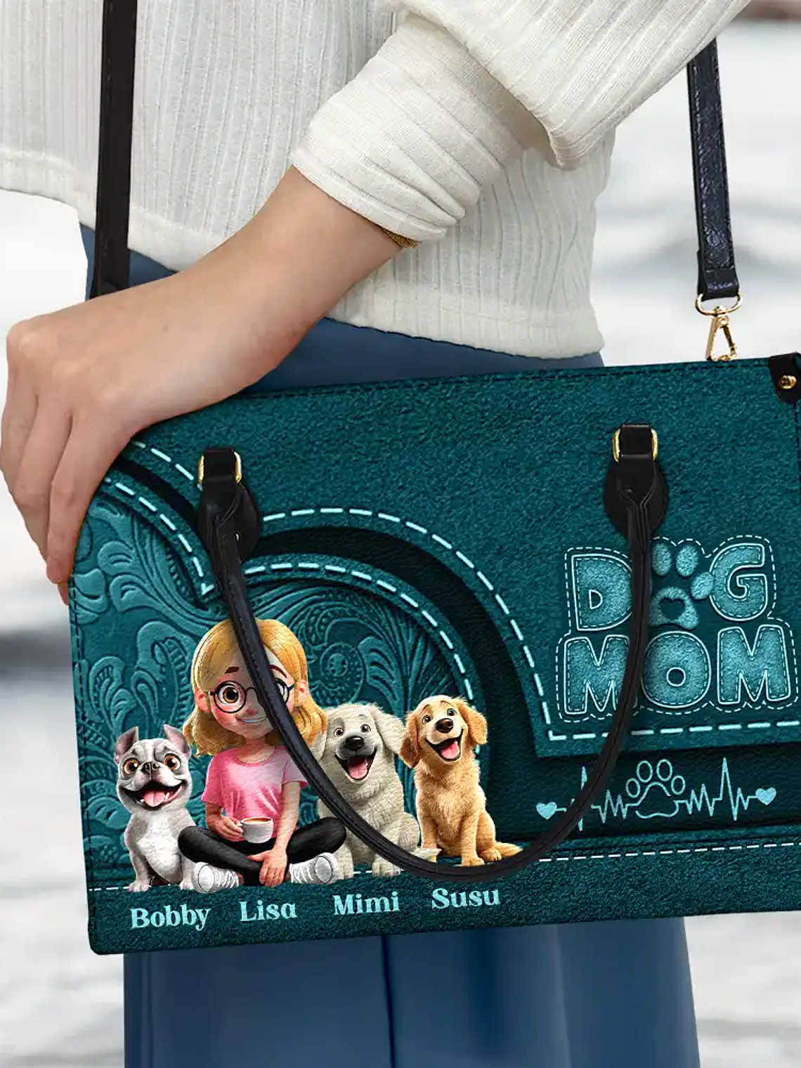 Dog Mom Mum 3D Effect - Personalized Leather Bag 3