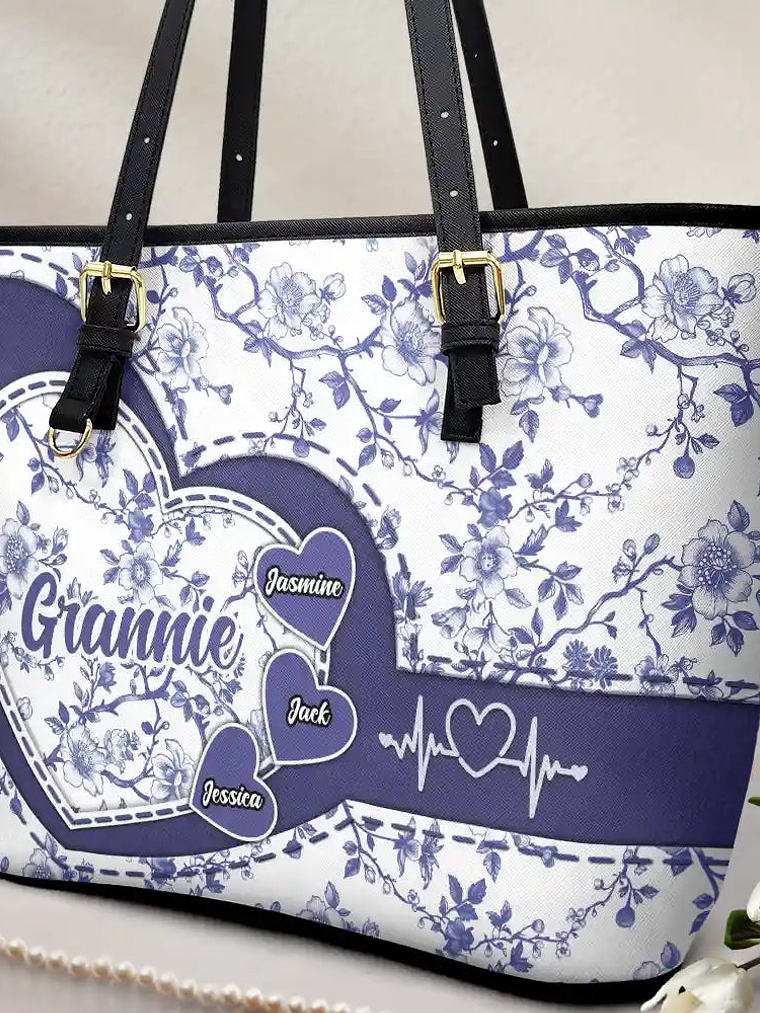 Chinoiserie Toile Grandma Mom - Personalized Leather Tote Bag 2
