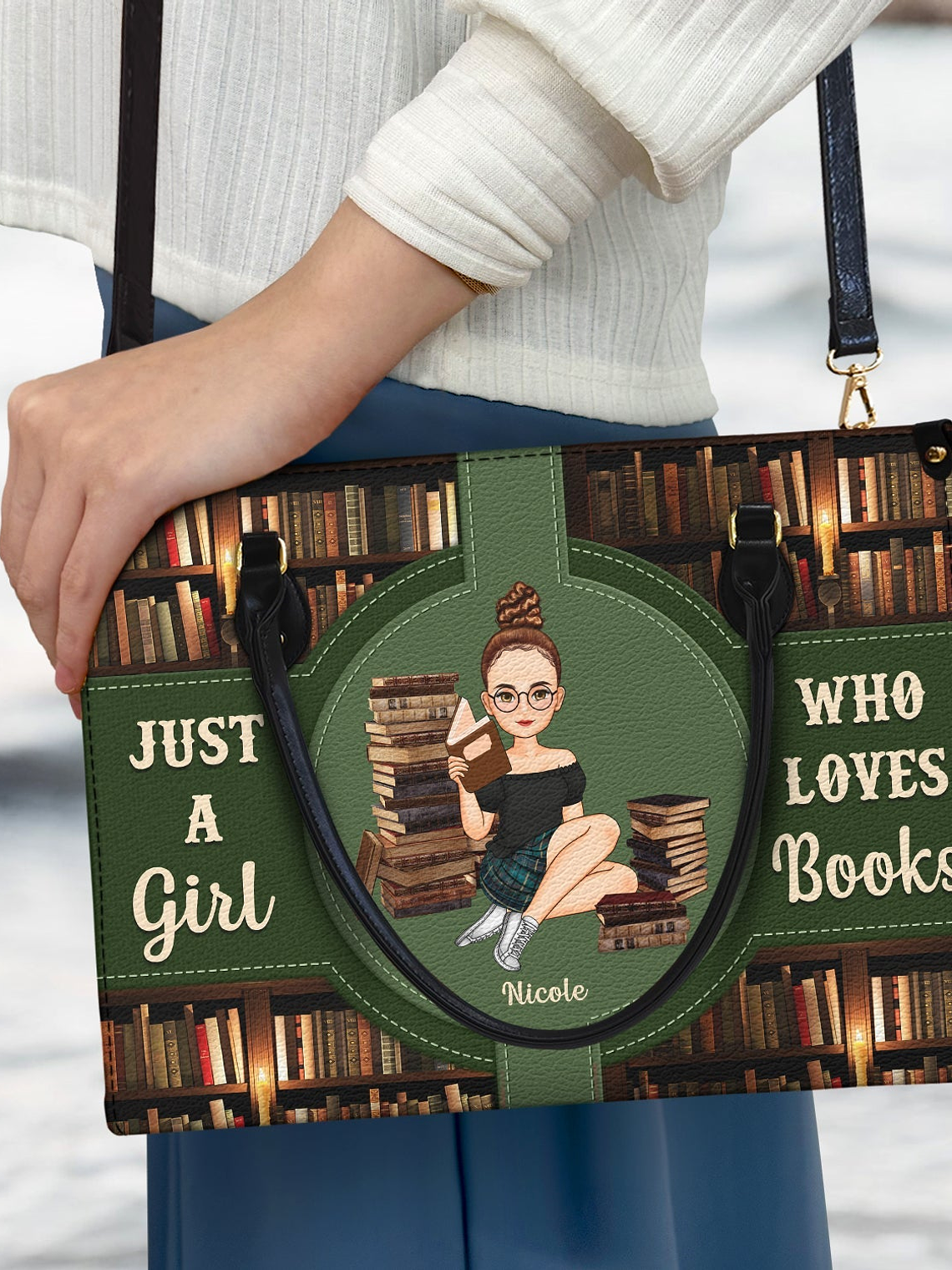 Just A Girl Who Loves Books - Gift For Reading Lovers - Personalized Leather Bag 3