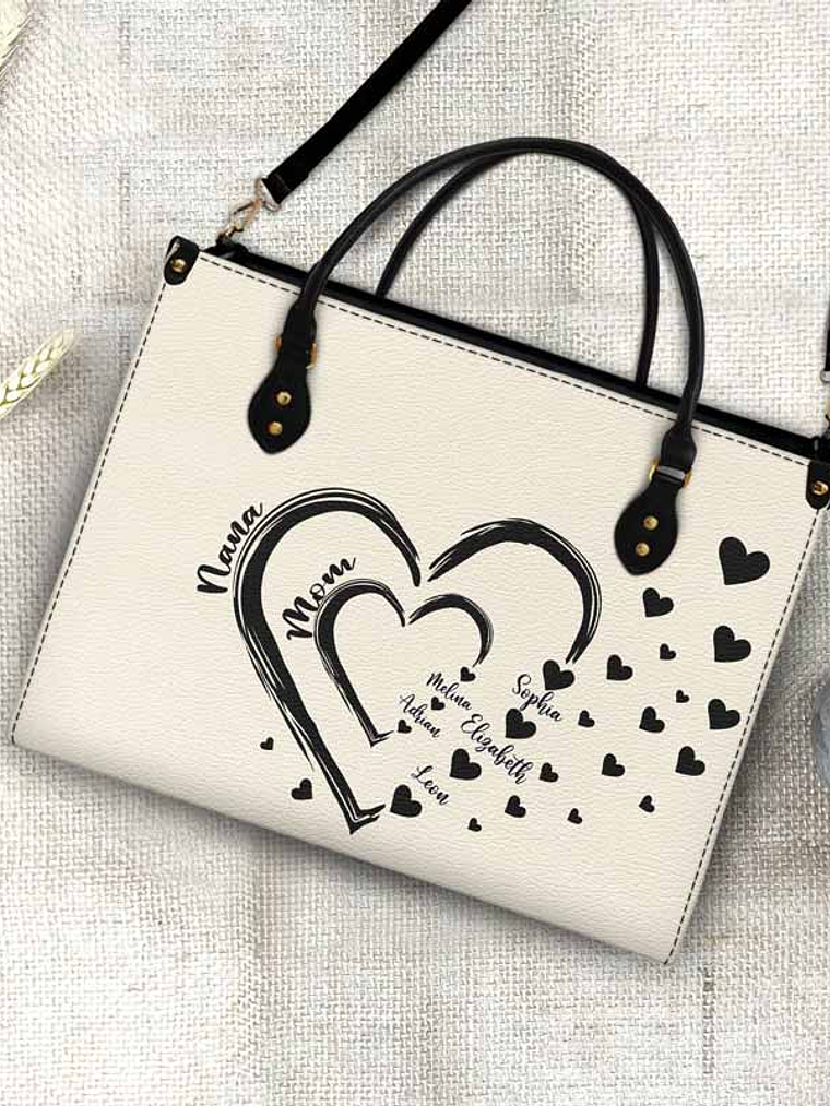 Mom's Grandma's Sweethearts - Gift For Mother, Grandmother - Personalized Leather Bag 4