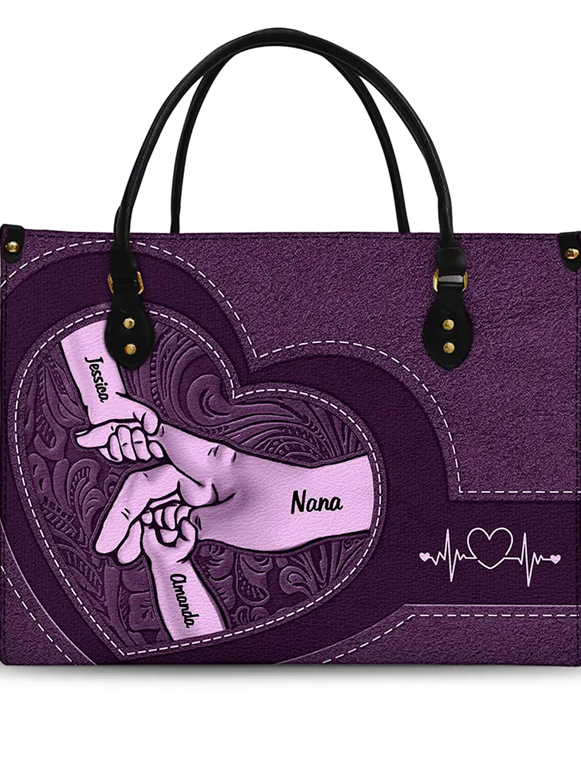 Hands In Hands Mom Nana And Children - Personalized Leather Bag 1