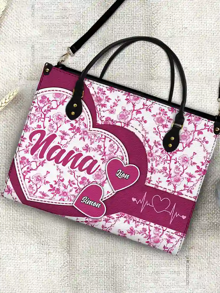 Chinoiserie Toile Grandma Mom - Personalized Leather Bag 4
