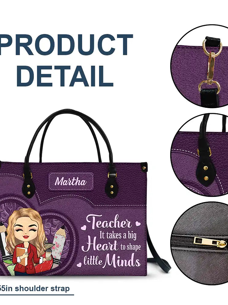 Teacher It Takes A Big Heart To Shape Little Minds - Personalized Leather Bag 7