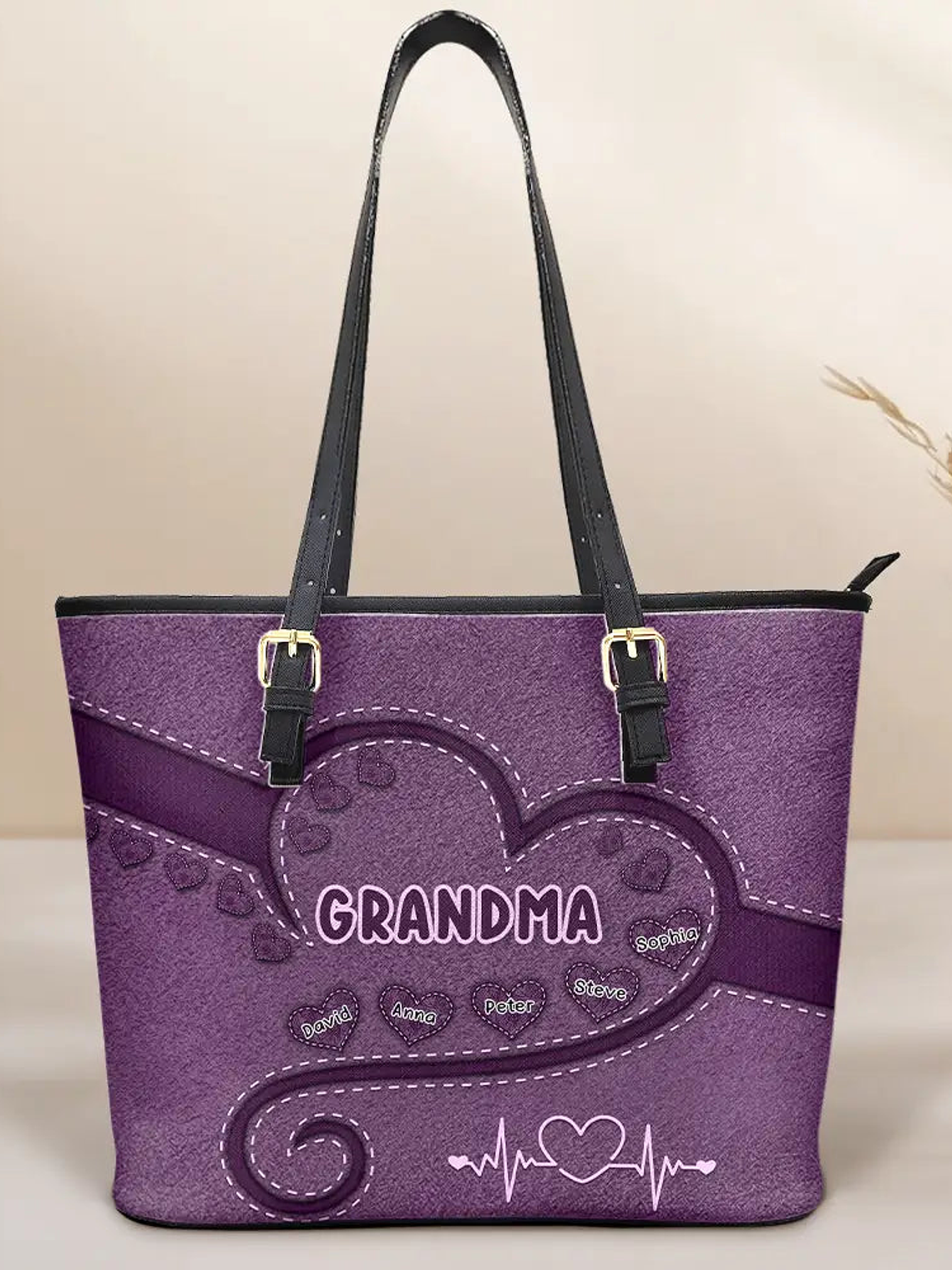 Grandma Mom's Sweethearts - Personalized Leather Tote Bag 1