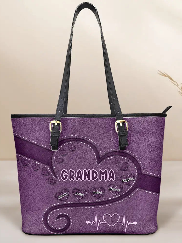 Grandma Mom's Sweethearts - Personalized Leather Tote Bag 1