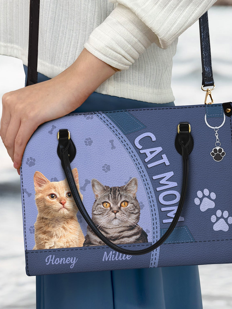 Custom Photo Dog Cat Mom - Gift For Cat Mom, Dog Mom, Pet Lovers - Personalized Leather Bag 3