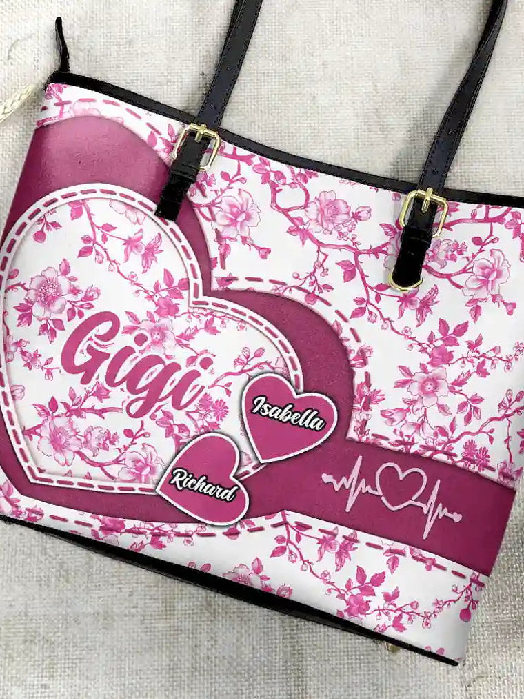 Chinoiserie Toile Grandma Mom - Personalized Leather Tote Bag 4