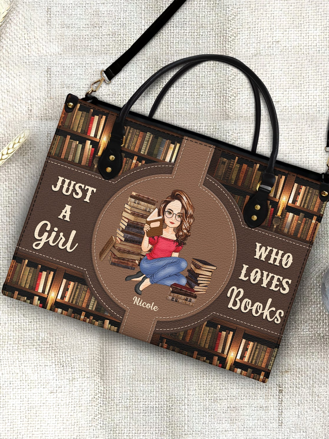Just A Girl Who Loves Books - Gift For Reading Lovers - Personalized Leather Bag 4