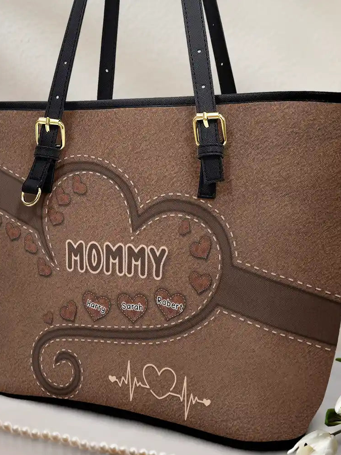 Grandma Mom's Sweethearts - Personalized Leather Tote Bag 2