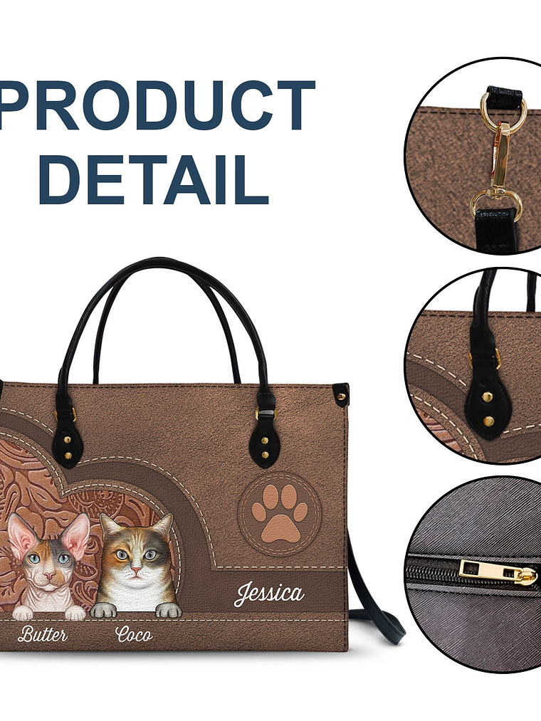Cute Cats Aesthetic Pattern - Birthday, Loving Gift For Cat Mom, Cat Lovers - Personalized Leather Bag 7