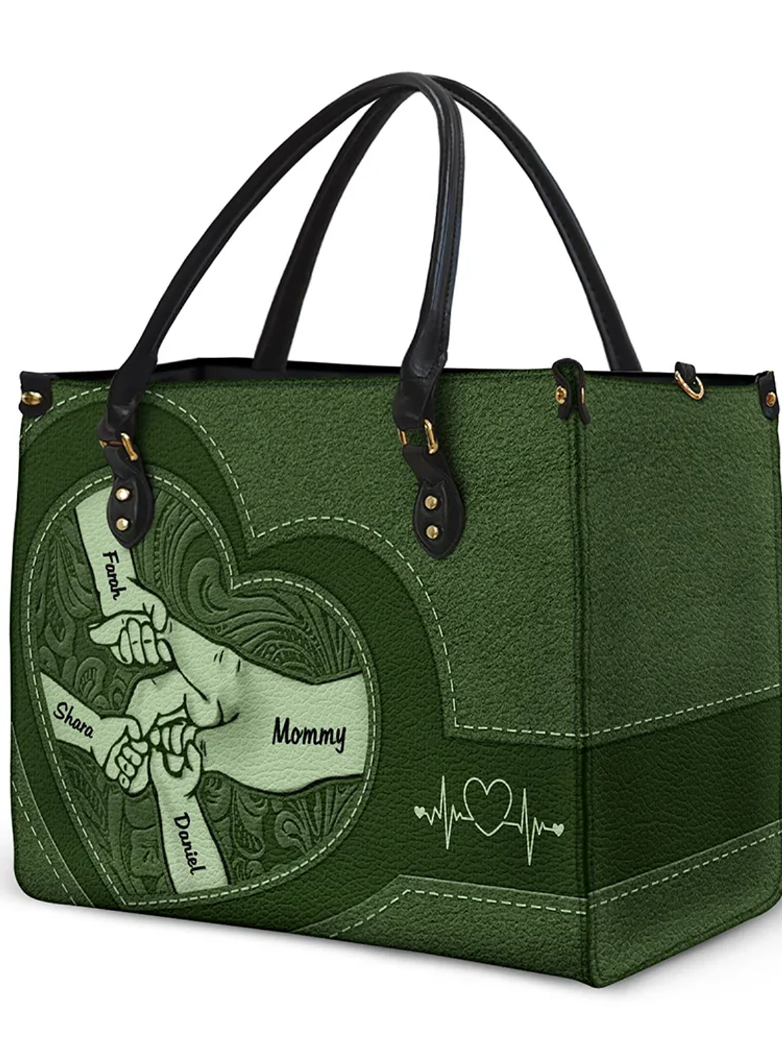 Hands In Hands Mom Nana And Children - Personalized Leather Bag 2
