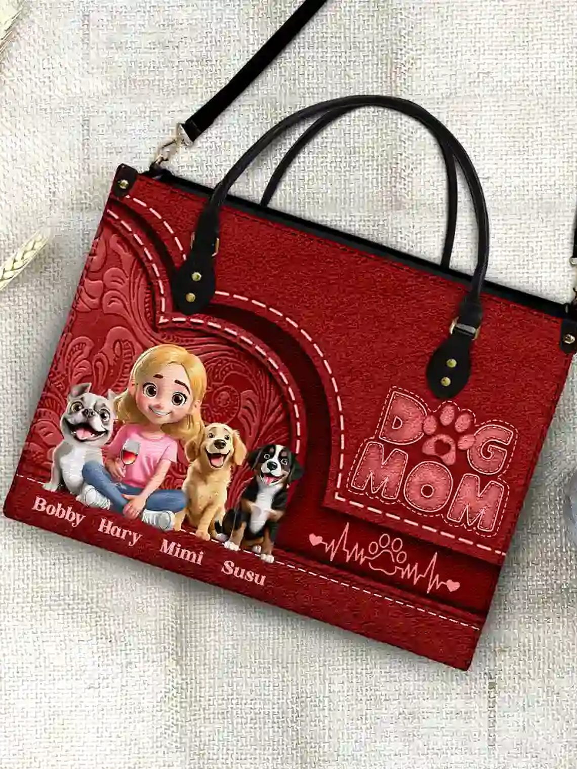 Dog Mom Mum 3D Effect - Personalized Leather Bag 4