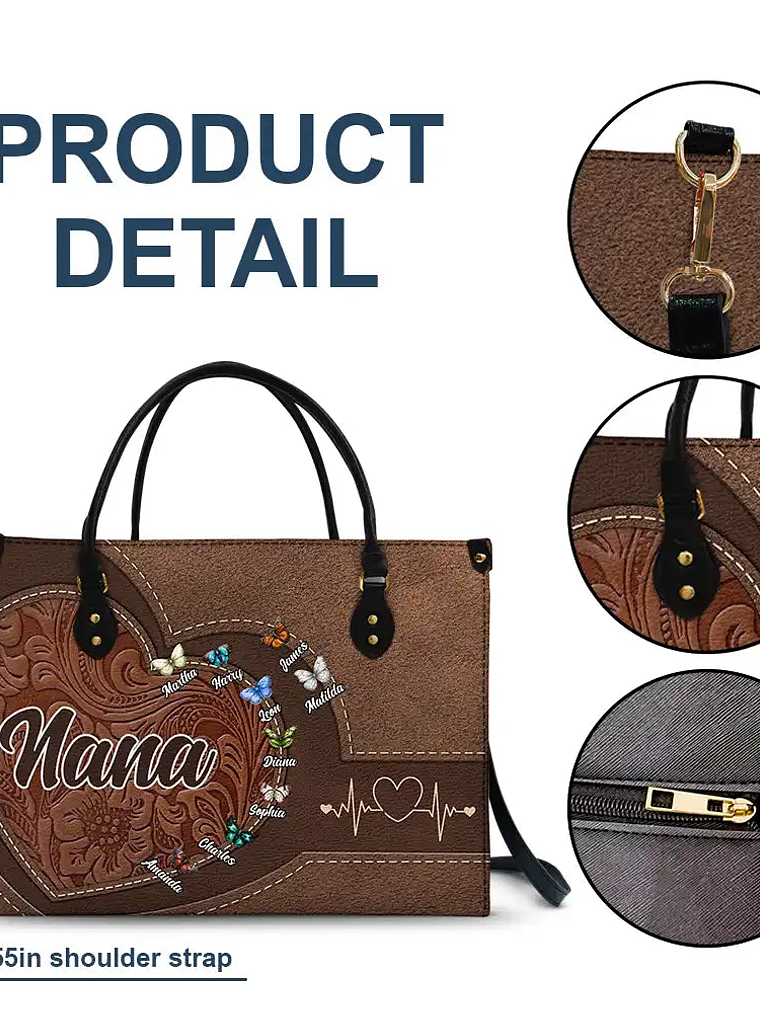 Grandma Mom Butterflies - Personalized Leather Bag 7