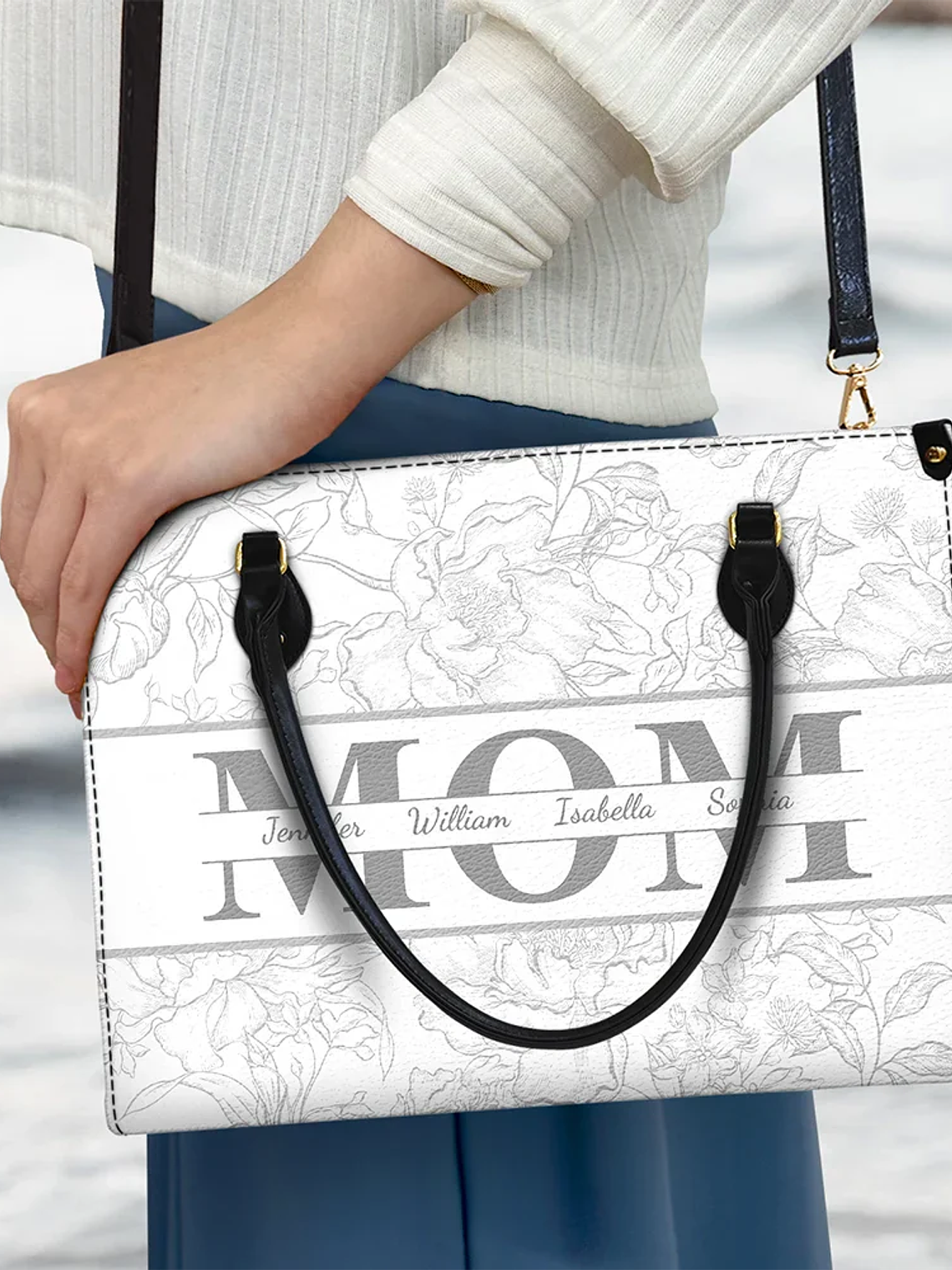 Mom Floral Design Trendy Bag - Personalized Leather Bag 3