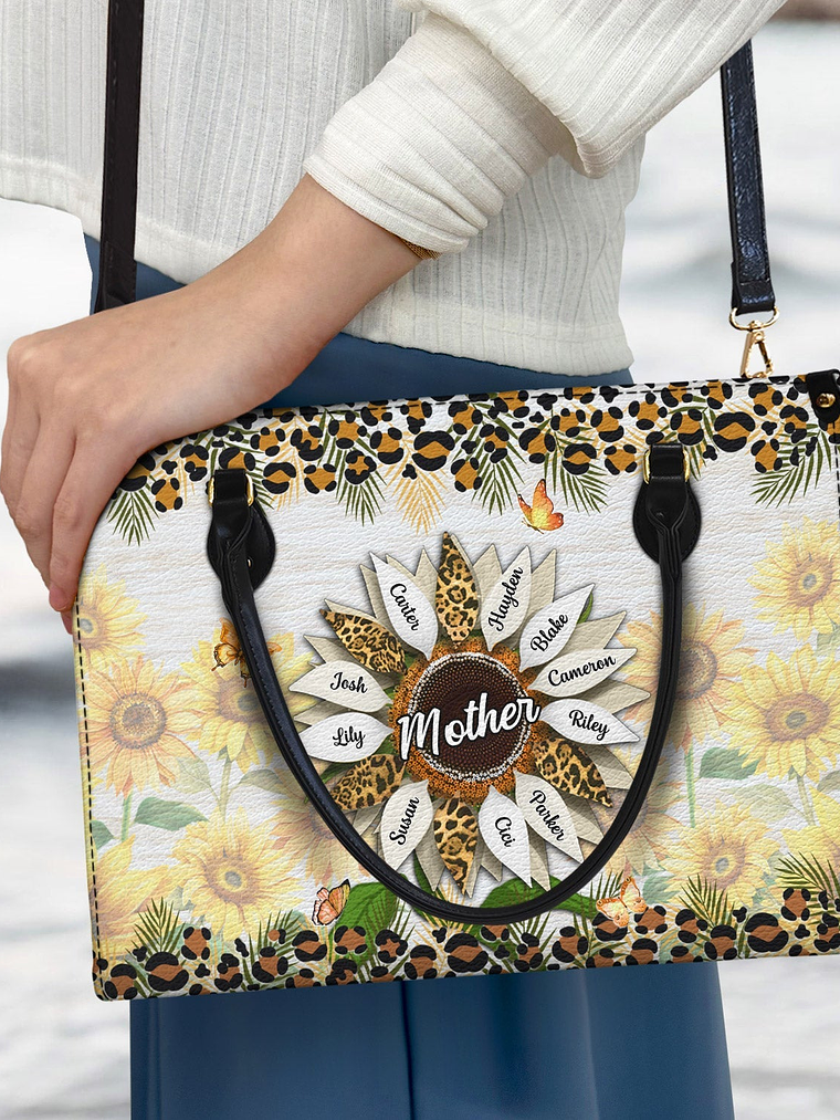 Nana, Mom, Auntie Sunflower - Birthday, Loving Gift For Mother, Grandma, Grandmother - Personalized Leather Bag 3