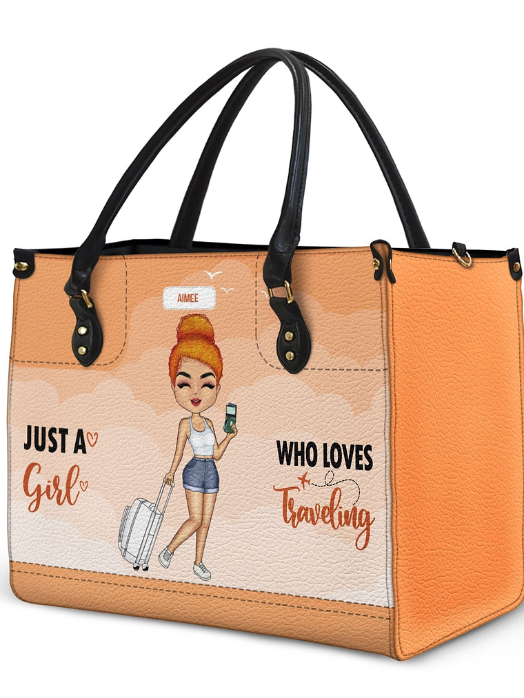 Just A Girl Who Loves Traveling - Gift For Her, Family, Vacation Lovers - Personalized Leather Bag 2