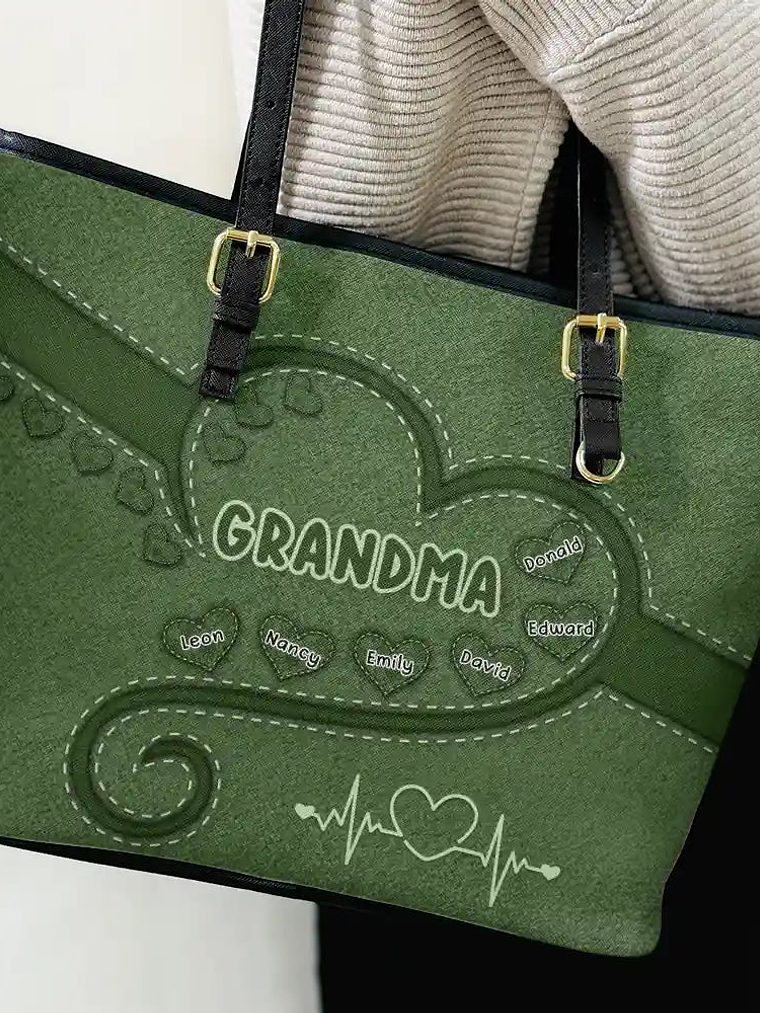 Grandma Mom's Sweethearts - Personalized Leather Tote Bag 3