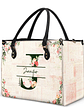 Floral Monogram Name - Gift For Her - Personalized Leather Bag - Vorschaubild 2