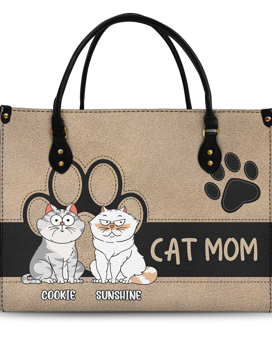 Cat Mom Funny Cartoon Style - Gift For Cat Lovers - Personalized Leather Bag 1