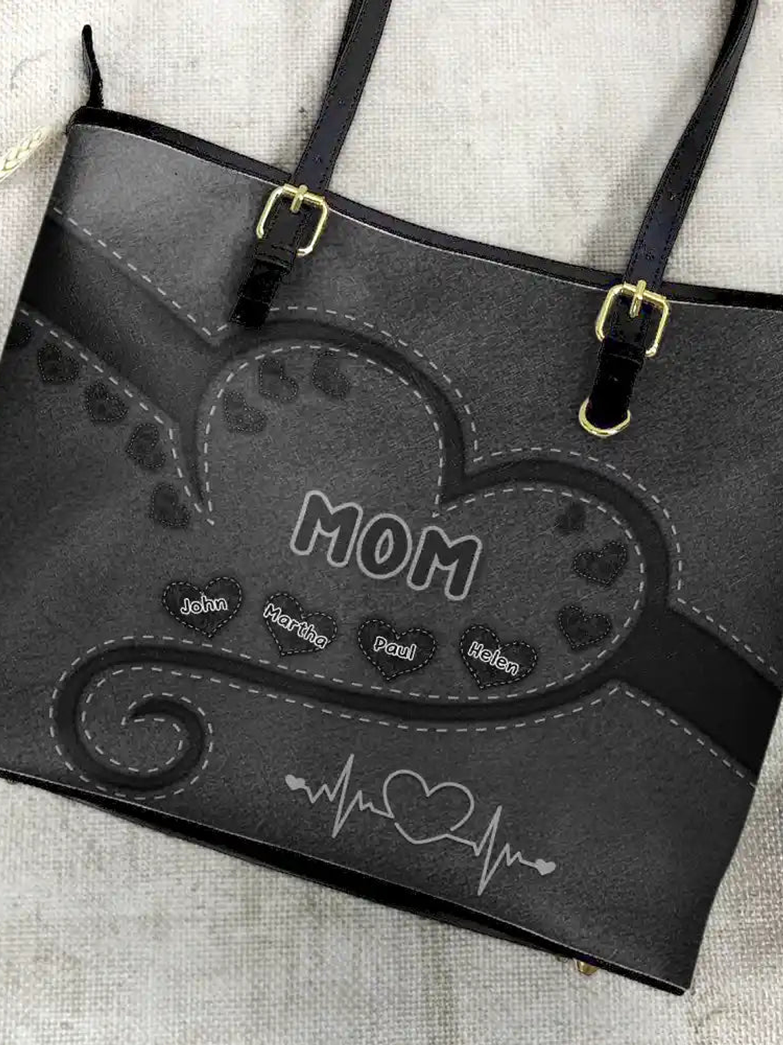 Grandma Mom's Sweethearts - Personalized Leather Tote Bag 4
