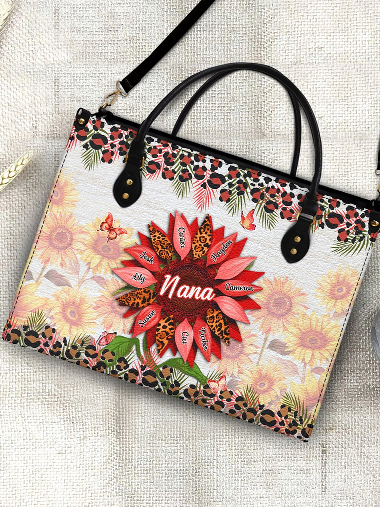 Nana, Mom, Auntie Sunflower - Birthday, Loving Gift For Mother, Grandma, Grandmother - Personalized Leather Bag 4
