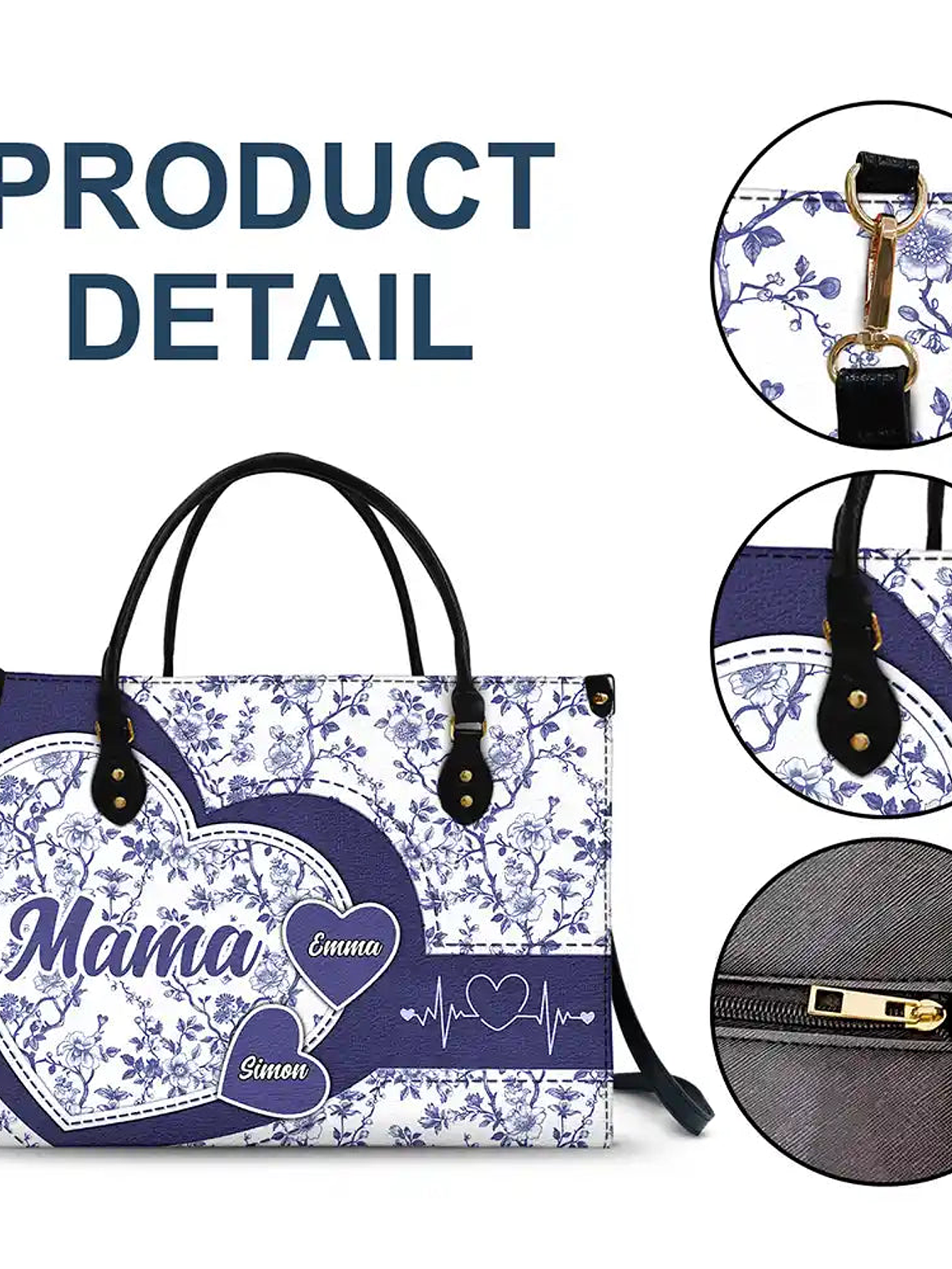 Chinoiserie Toile Grandma Mom - Personalized Leather Bag 7