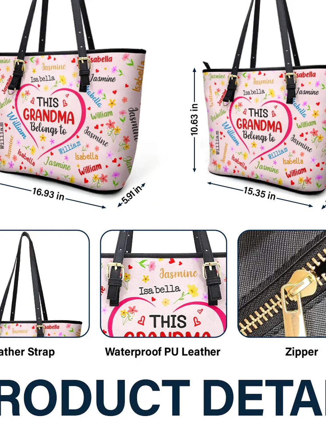 This Grandma Belongs To Blessed To Be Called Grandma - Personalized Leather Tote Bag 6