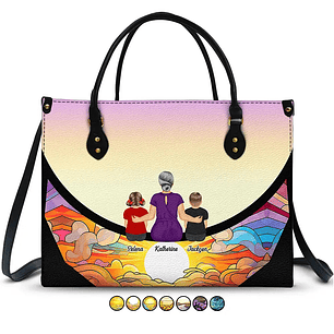 Grandma And Grandkids On The Moon - Personalized Leather Bag