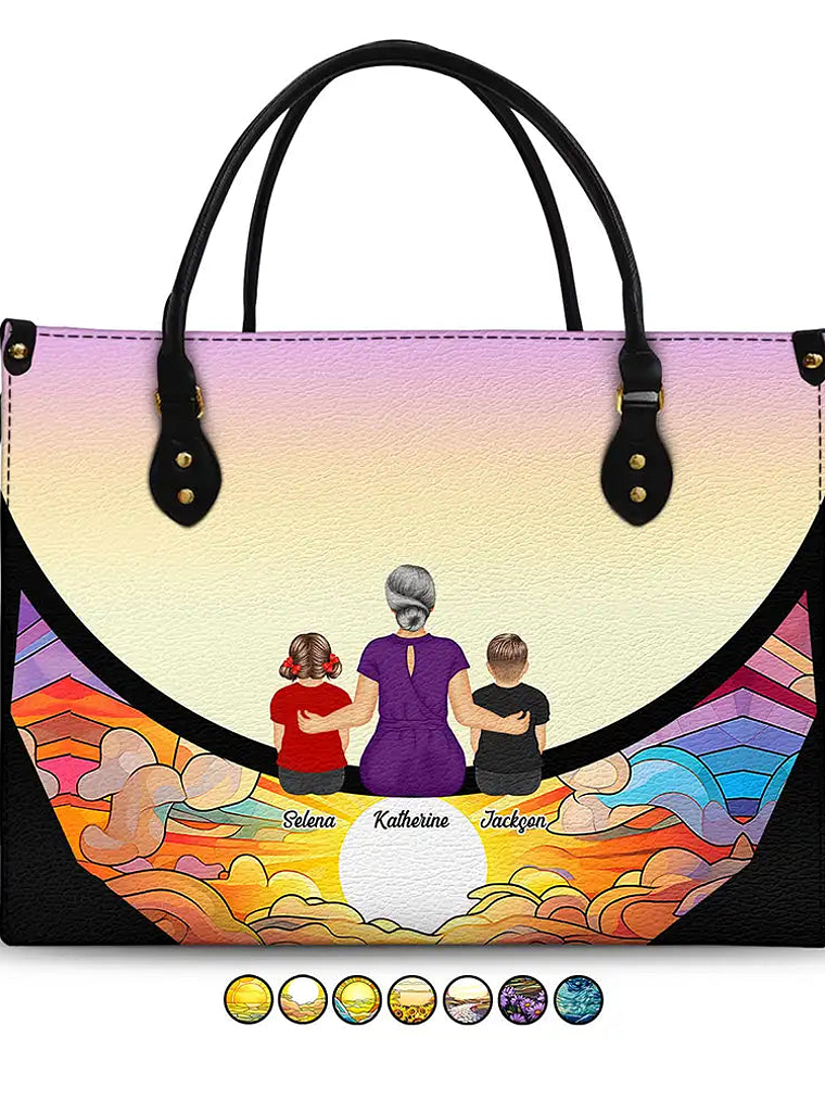 Grandma And Grandkids On The Moon - Personalized Leather Bag 1