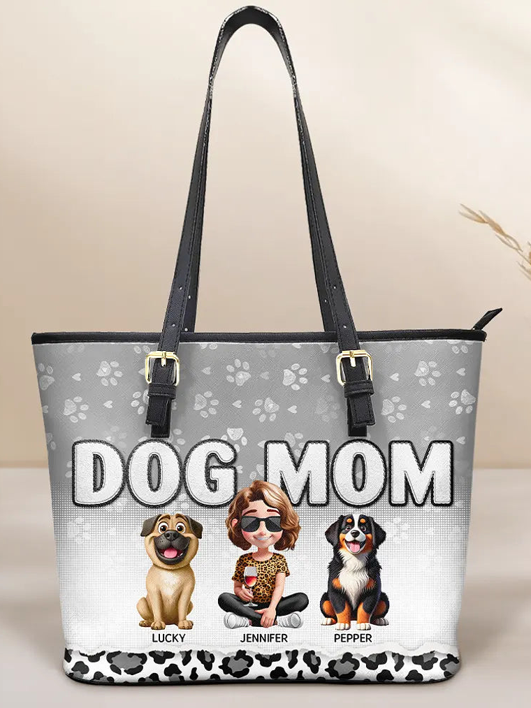 Leopard Dog Mom - Personalized Leather Tote Bag 1