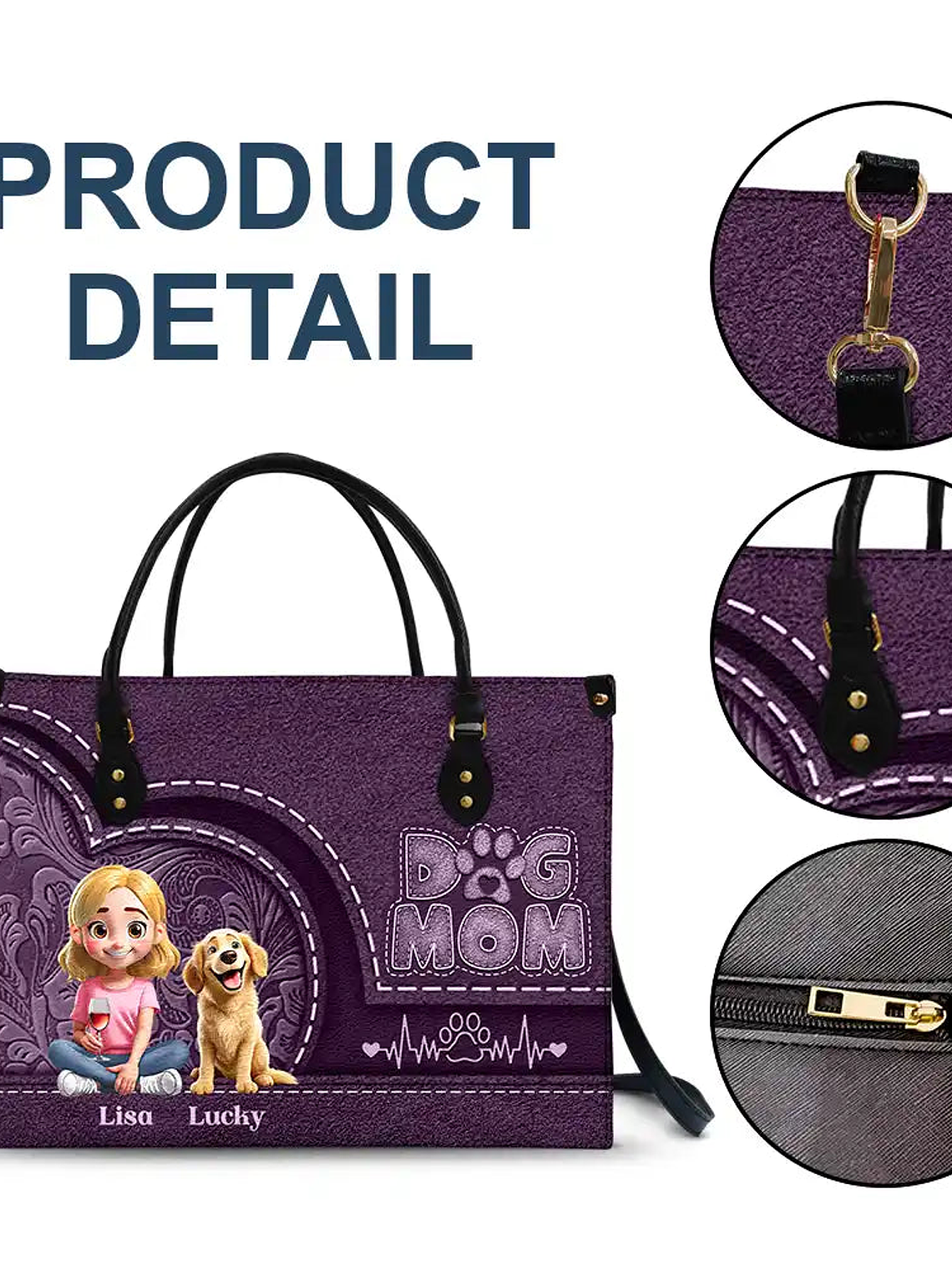 Dog Mom Mum 3D Effect - Personalized Leather Bag 7