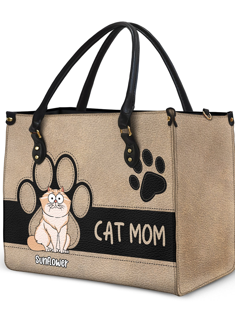 Cat Mom Funny Cartoon Style - Gift For Cat Lovers - Personalized Leather Bag 2