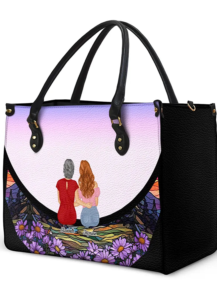 Grandma And Grandkids On The Moon - Personalized Leather Bag 2