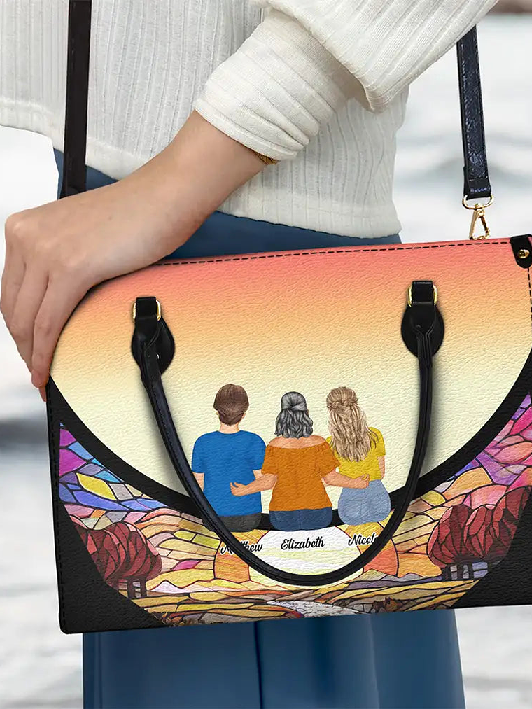 Grandma And Grandkids On The Moon - Personalized Leather Bag 3
